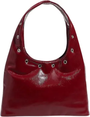 QWINEE Women's Punk Top Handle Shoulder Bag Grommet Eyelet Leather Tote Bag Retro Hobo Underarm Bag