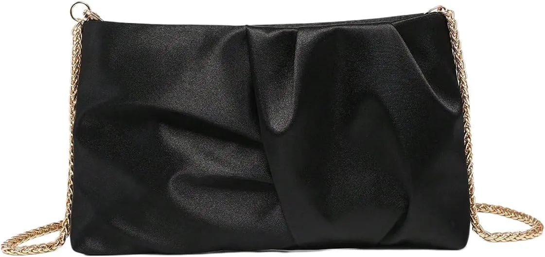 QWINEE Women's Satin Purse Ruched Evening Clutch Handbags Formal Party Handbag Wedding Bags