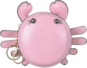 QZUnique Crab Coin Purse Mini Animal Cartoon Change Pouch with Keychain Cute Leather Wallet Key Bag for Women Kids