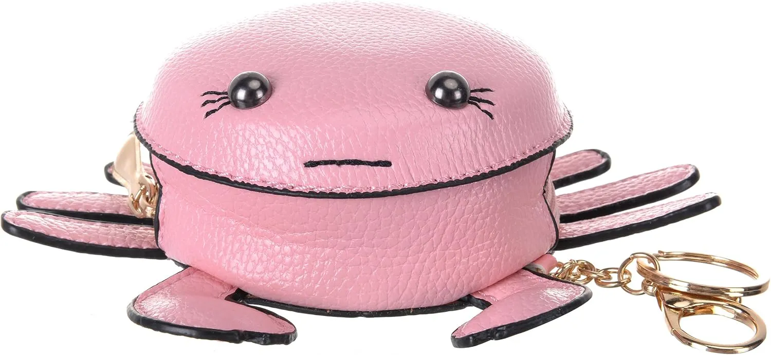 QZUnique Crab Coin Purse Mini Animal Cartoon Change Pouch with Keychain Cute Leather Wallet Key Bag for Women Kids