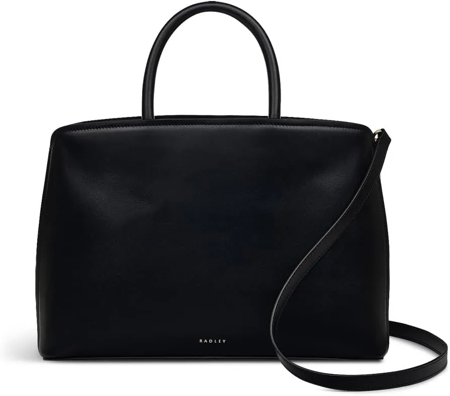 RADLEY London Bow Street Women's Medium Leather Ziptop Satchel Bag, Black