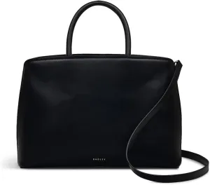 RADLEY London Bow Street Women's Medium Leather Ziptop Satchel Bag, Black