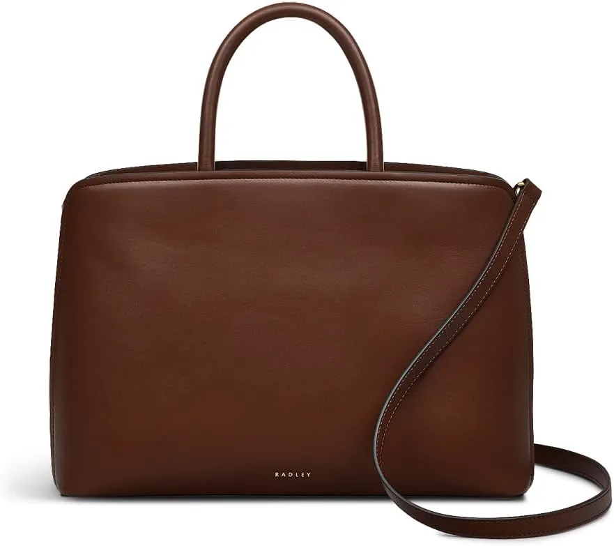 RADLEY London Bow Street Women's Medium Leather Ziptop Satchel Bag, Walnut
