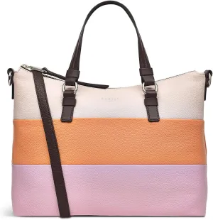 RADLEY London Lyme Terrace Stripe Women's Medium Leather Ziptop Satchel Bag, Clay Pink