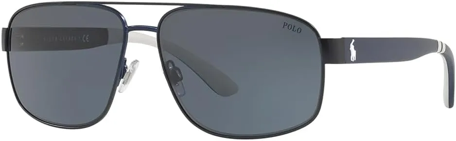 Ralph Lauren PH 3112 930387 Matte Blue Navy Metal Pilot Sunglasses Grey Lens