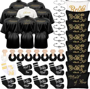 Ramede 40 Pcs Bride Bridesmaid Robes Set Bridal Party Silk Satin Robes for Wedding Bridal Shower Bachelorette Party