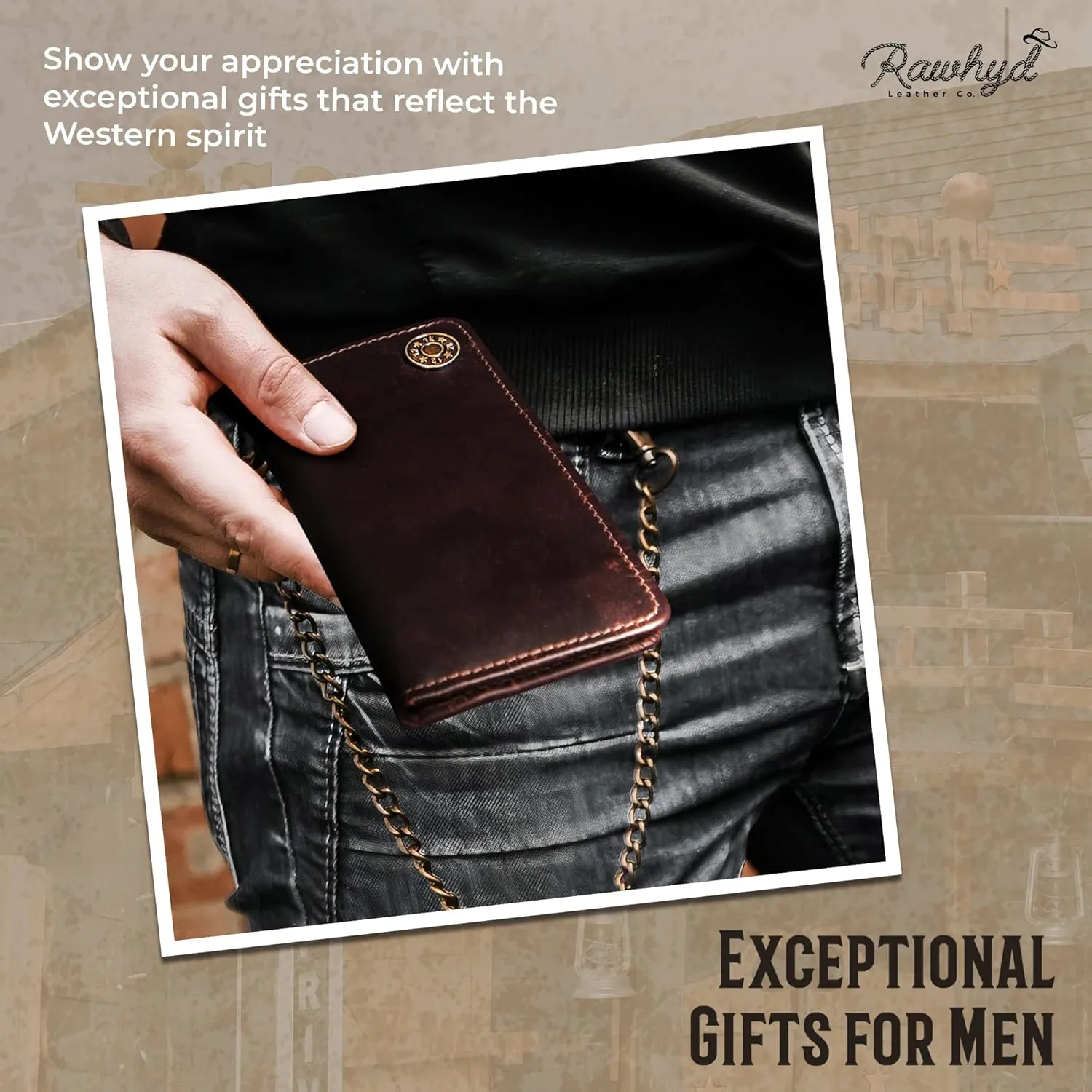 RAW HYD Full-Grain Leather Long Wallet for Men - Classic Bifold Western Wallet for Men - Minimalist Cowboy Wallets for Men - Rodeo wallets for men - Checkbook Cover & Gift for Him