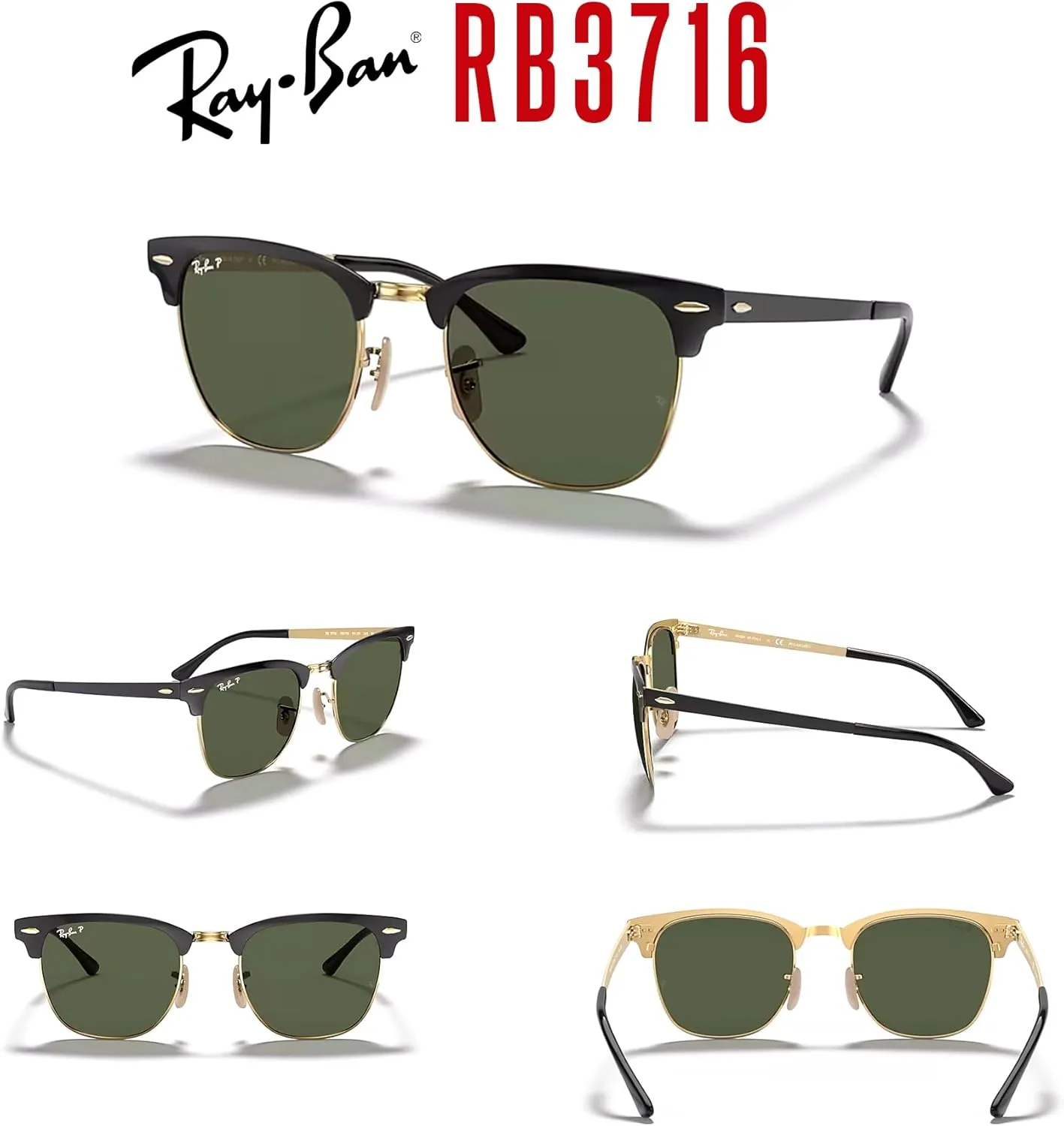 Ray-Ban RB3716 CLUBMASTER METAL Square Sunglasses For Men For Women   BUNDLE with Designer iWear Eyewear Care Kit