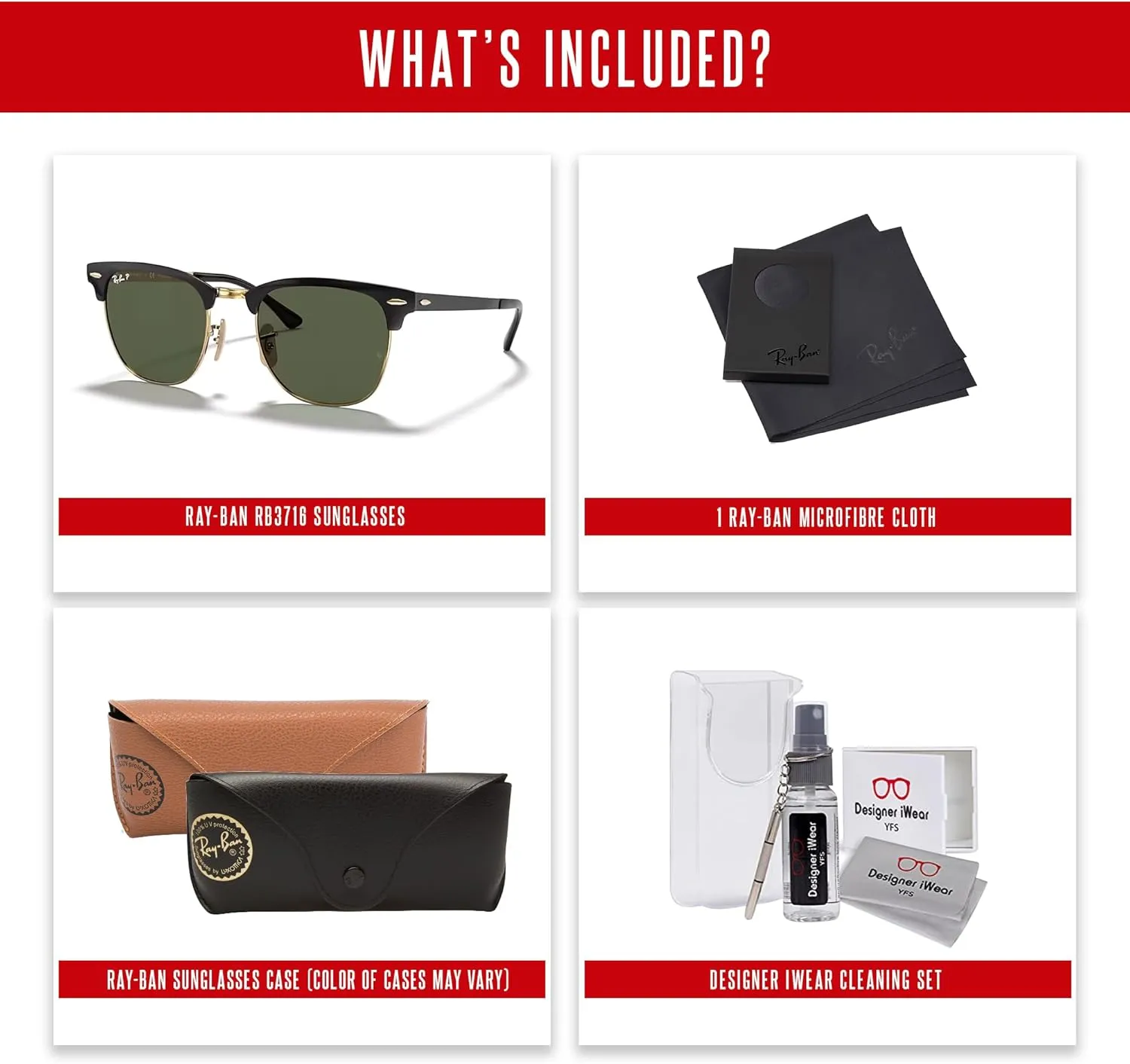 Ray-Ban RB3716 CLUBMASTER METAL Square Sunglasses For Men For Women   BUNDLE with Designer iWear Eyewear Care Kit