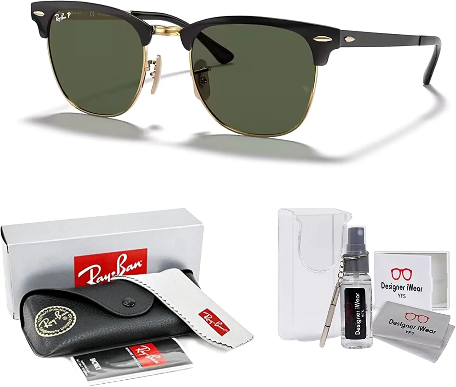 Ray-Ban RB3716 CLUBMASTER METAL Square Sunglasses For Men For Women   BUNDLE with Designer iWear Eyewear Care Kit