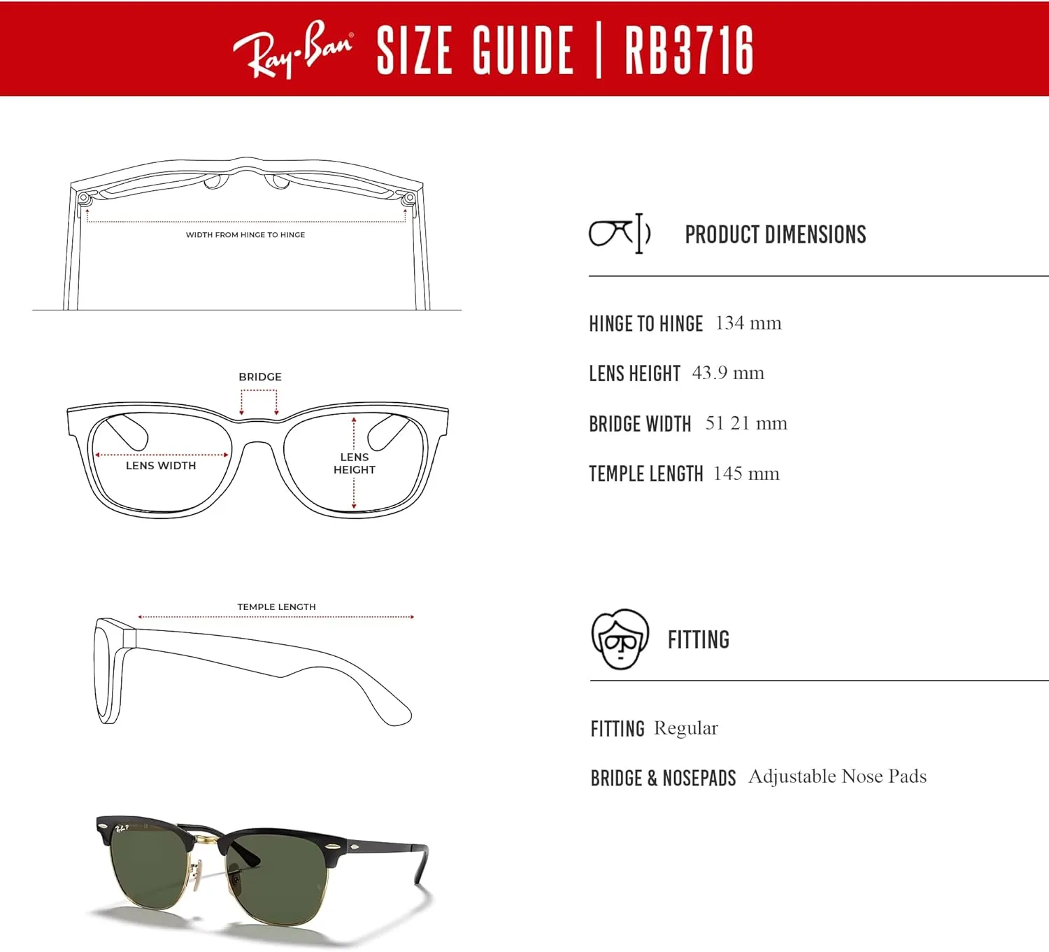 Ray-Ban RB3716 CLUBMASTER METAL Square Sunglasses For Men For Women   BUNDLE with Designer iWear Eyewear Care Kit