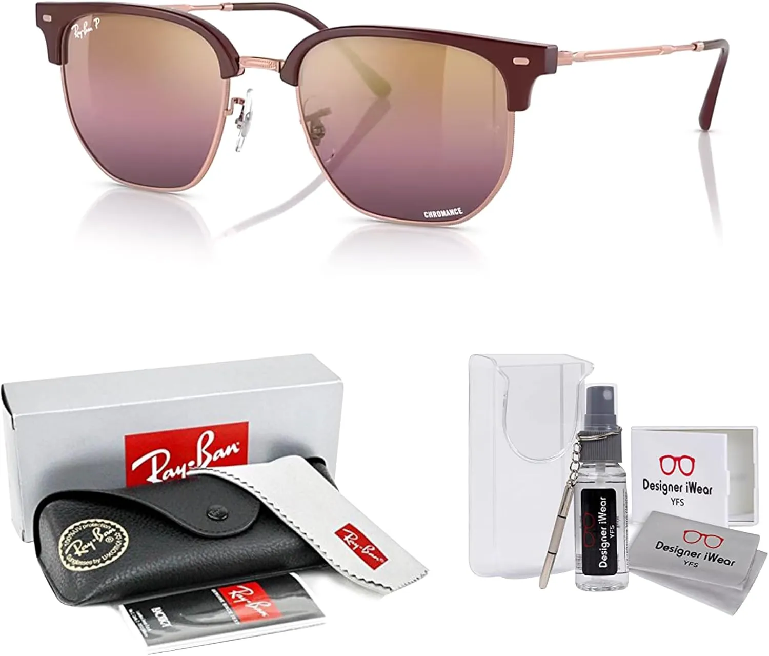 Ray-Ban RB4416 NEW Clubmaster METAL Hexagonal Sunglasses for Men for Women   BUNDLE With Designer iWear Eyewear Kit
