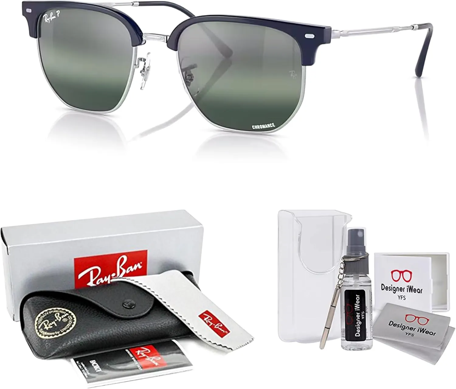 Ray-Ban RB4416 NEW Clubmaster METAL Hexagonal Sunglasses for Men for Women   BUNDLE With Designer iWear Eyewear Kit