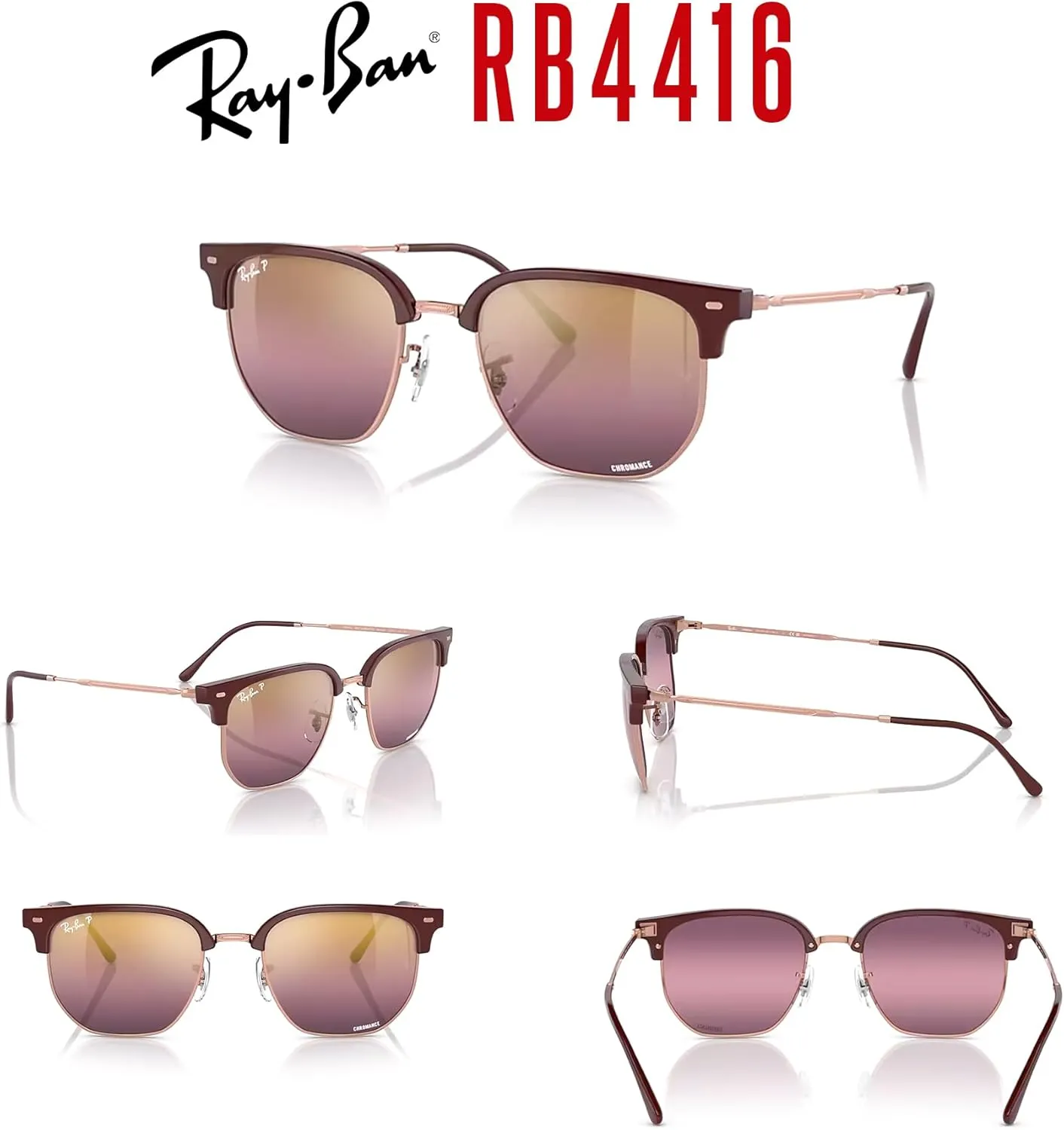 Ray-Ban RB4416 NEW Clubmaster METAL Hexagonal Sunglasses for Men for Women   BUNDLE With Designer iWear Eyewear Kit