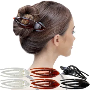RC ROCHE ORNAMENT 6 Pcs French Concord Hair Clip Curved Thick or Thin Hair for Women No Slip Strong Grip Hold Side Slide Volume Claws Lay Down Clips Hair Bun Updo Clamp, Large Clear Brown and Black