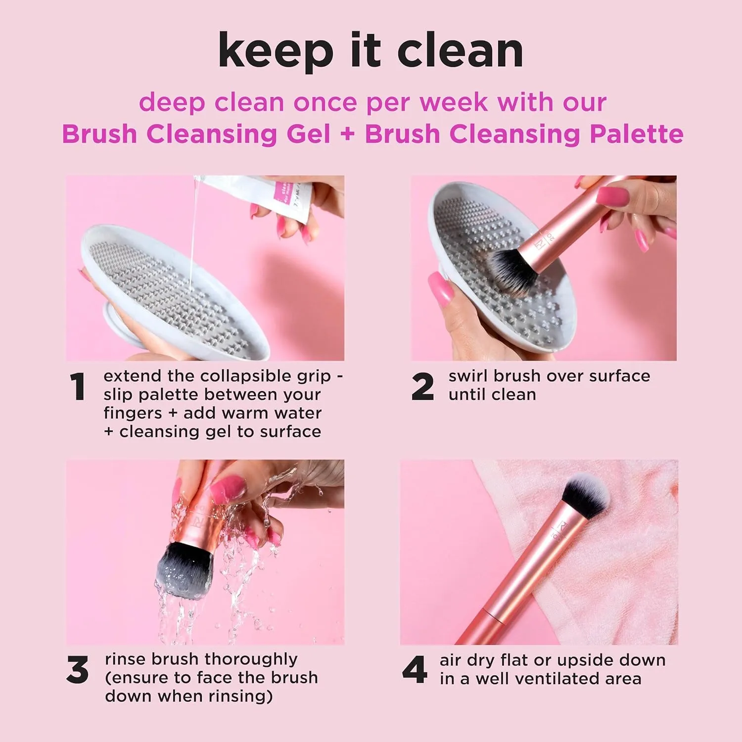Real Techniques Double Time Brush   Lash 4 Piece Set, Dual-Ended Eye Makeup Brushes For Eyeshadow & Brows, Travel-Friendly Brush Caps For Storage, Eyelash Curler Included, Cruelty-Free