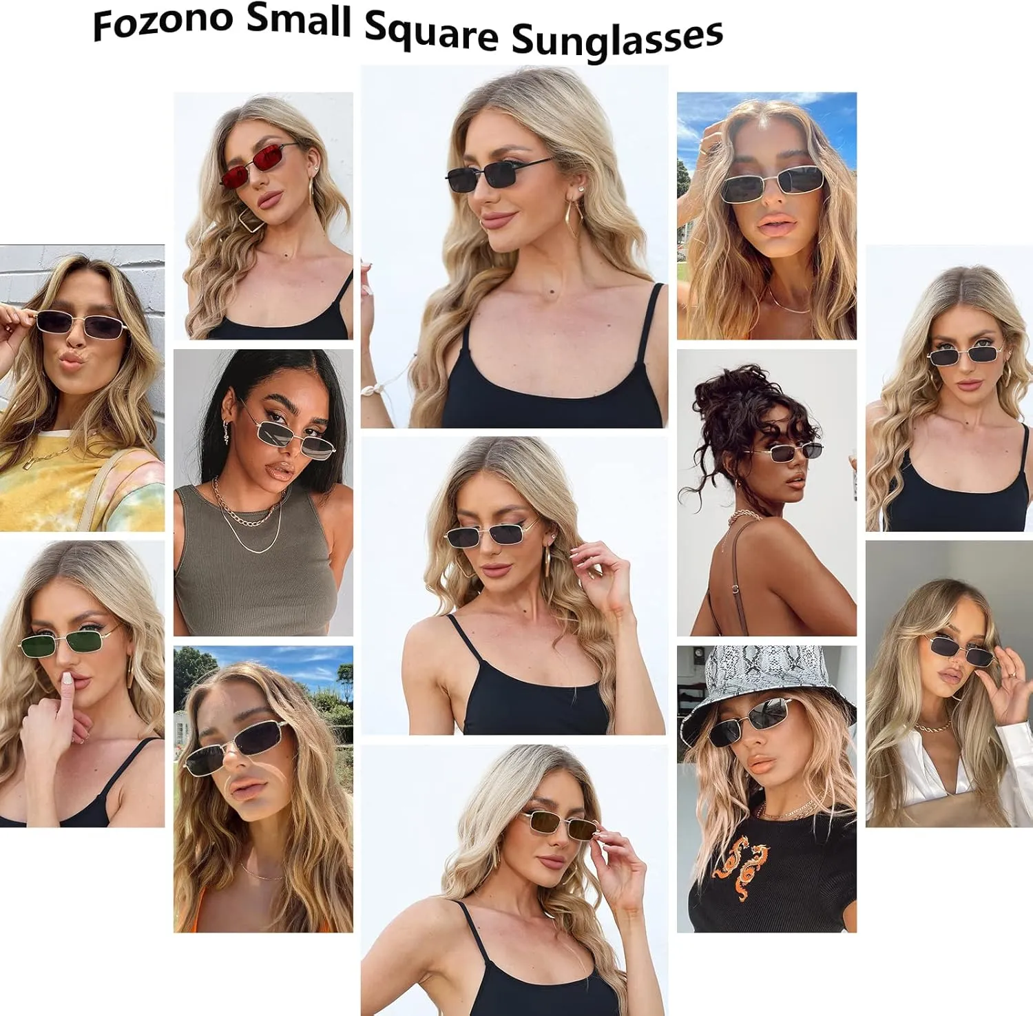 Rectangle Sunglasses for Women 90s Retro Small Narrow Square Frame UV400 Protection