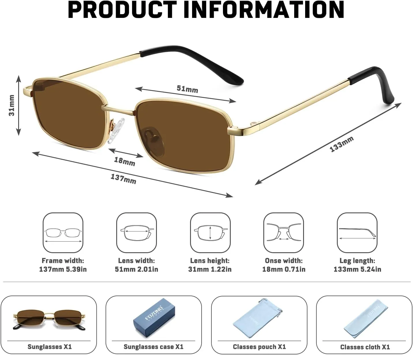 Rectangle Sunglasses for Women 90s Retro Small Narrow Square Frame UV400 Protection