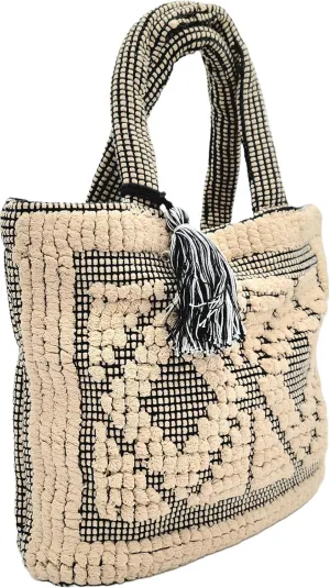 Recycled Cotton Handloom Bag for Women - Two Diamond Design - Chic Shoulder Fabric Tote Handbag - Handmade Boho Hippie Style