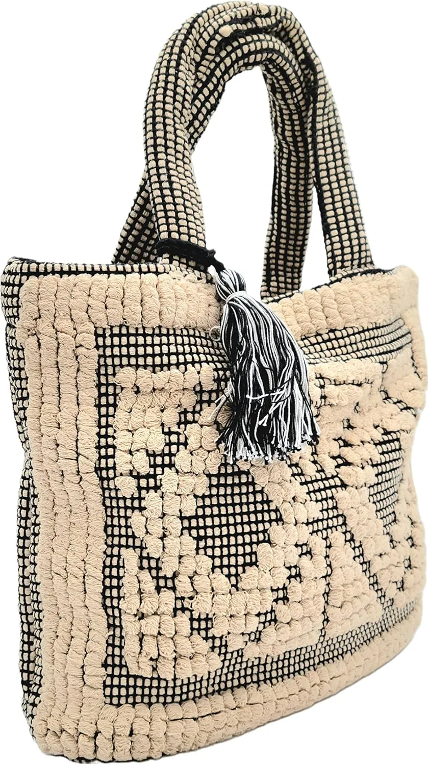 Recycled Cotton Handloom Bag for Women - Two Diamond Design - Chic Shoulder Fabric Tote Handbag - Handmade Boho Hippie Style