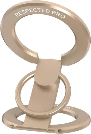 RESPECTEC BRO Magnetic-Phone-Ring-Holder with Dual Rings, Compatible with iPhone 16/15/14/13/12, Multifunctional Stand for Desk,Office,Gym,Kitchen & All Metal Surfaces, Finger Loop Grip (Desert Gold)