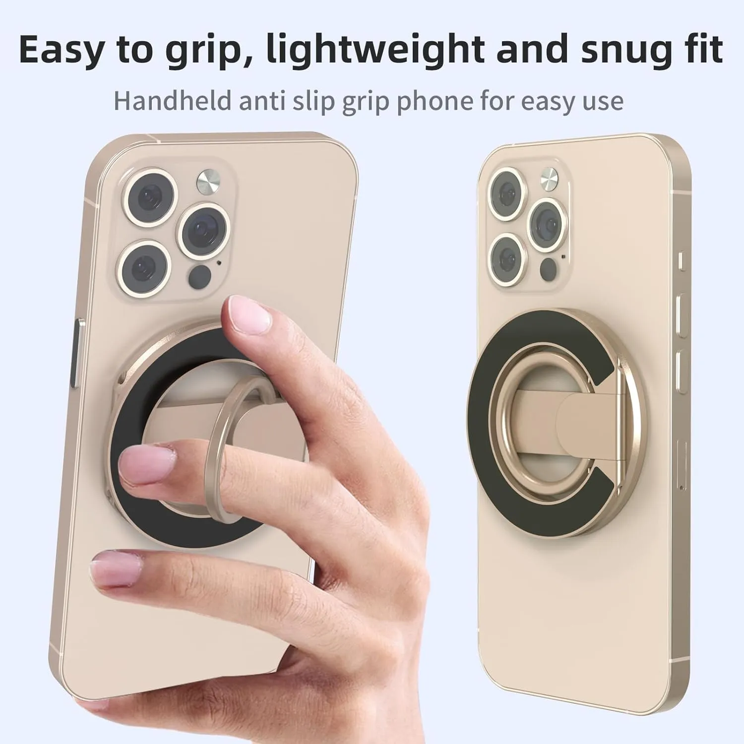 RESPECTEC BRO Magnetic-Phone-Ring-Holder with Dual Rings, Compatible with iPhone 16/15/14/13/12, Multifunctional Stand for Desk,Office,Gym,Kitchen & All Metal Surfaces, Finger Loop Grip (Desert Gold)