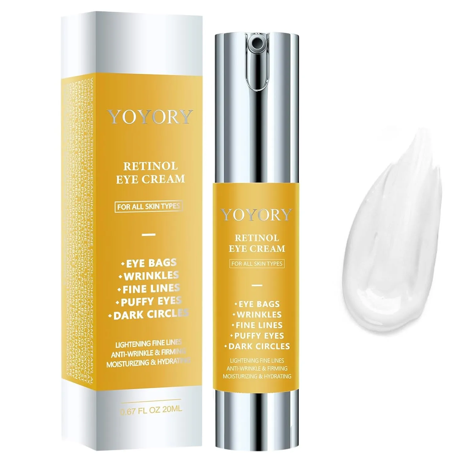 Retinol Under Eye Cream - Anti-aging Eye Cream for Eye Bags, Dark Circles, and Fade Wrinkles, Fine Lines Skin Care Treatment for Women and Men, Gold(0.67 Fl Oz)