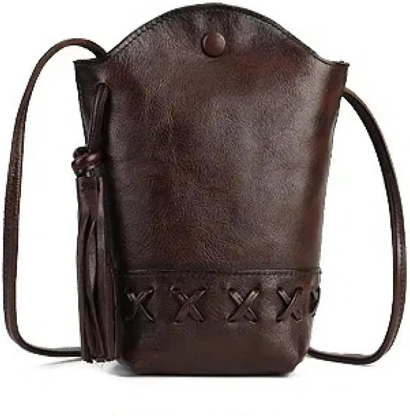 Retro First Layer Cowhide Braided Mobile Phone Mini Crossbody Shoulder Casual Tassel Bucket Women's Bag
