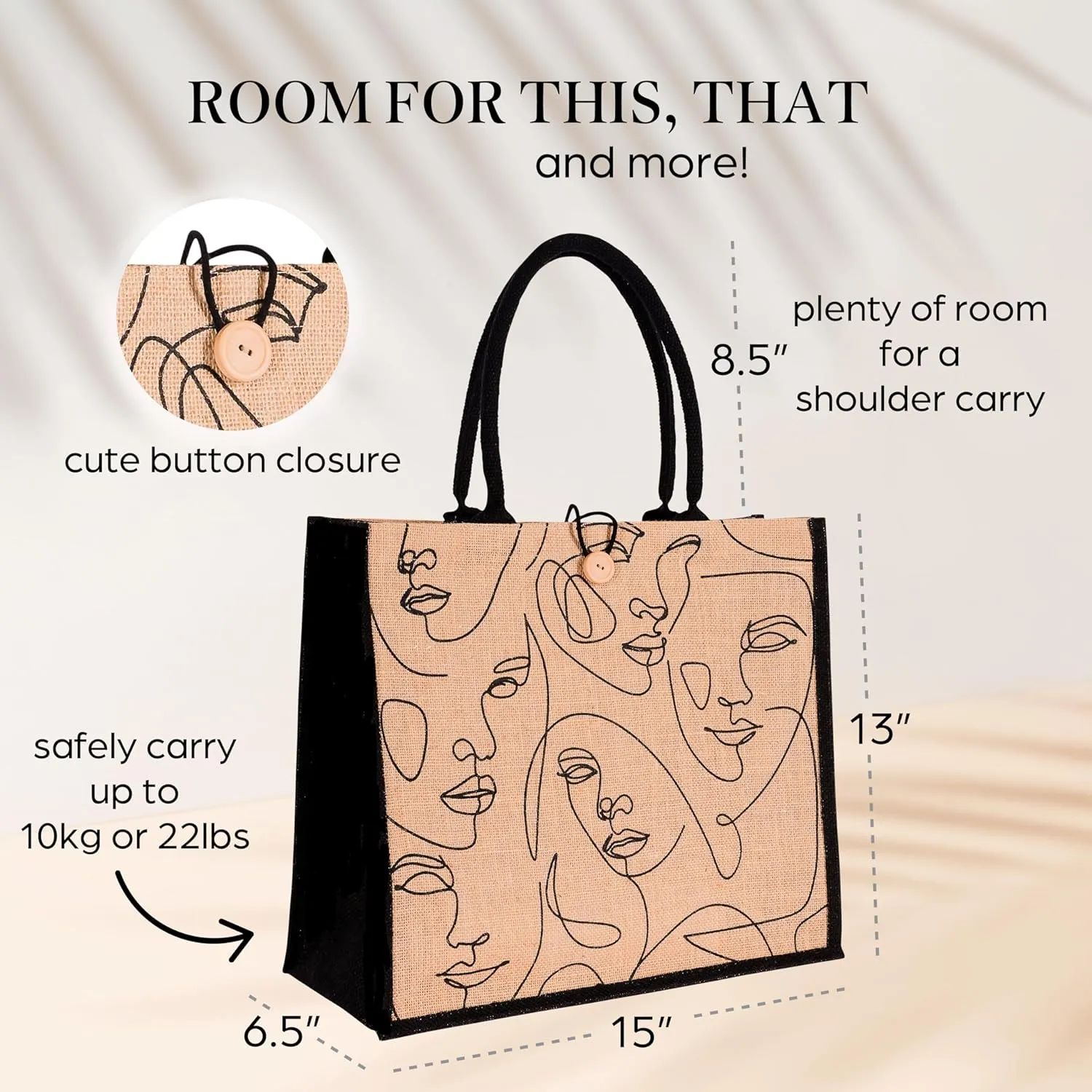 Reusable Straw Beach Tote Bag for Women - Waterproof Woven Cute Jute Gift Bag for Her Travel, Shopping, Everyday Use