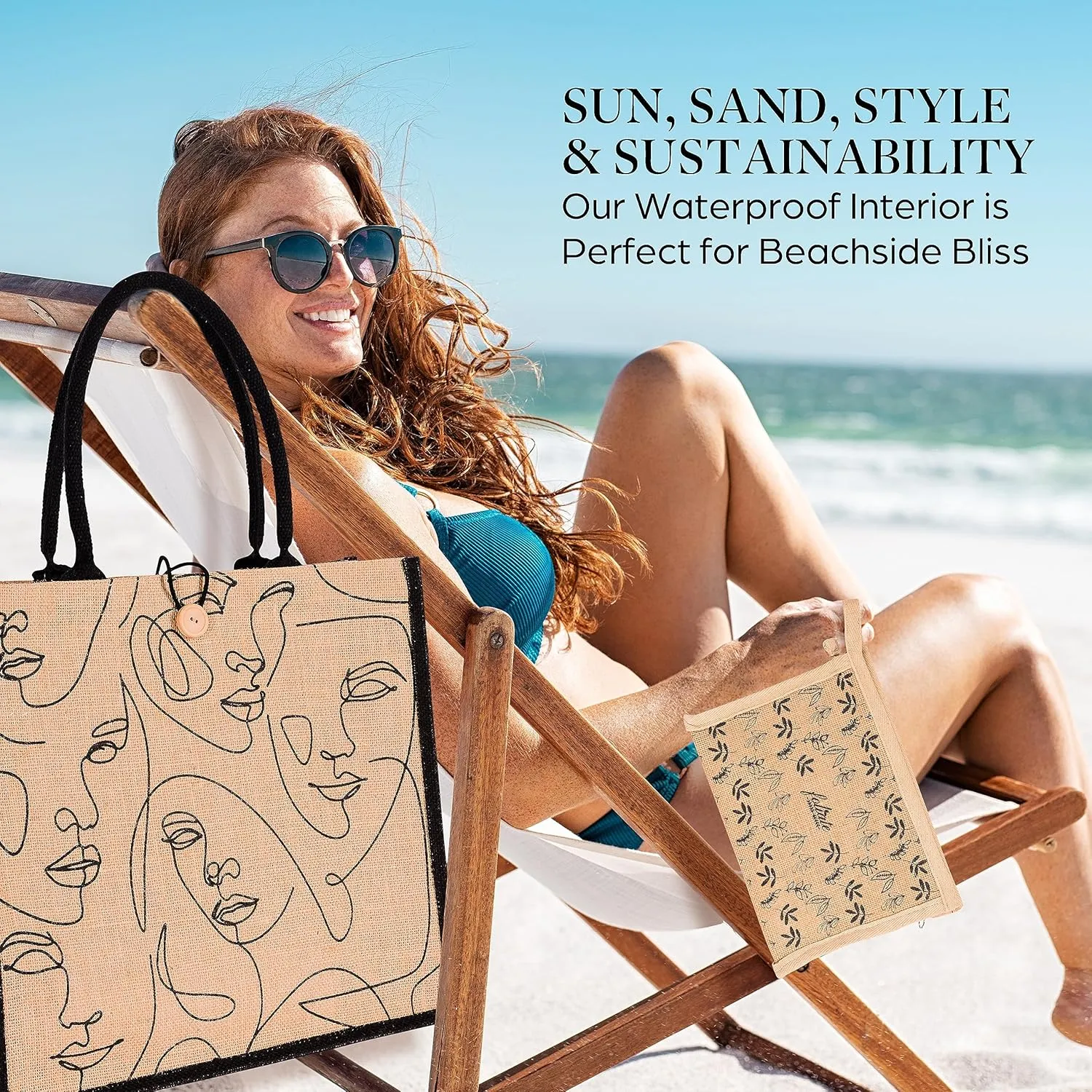 Reusable Straw Beach Tote Bag for Women - Waterproof Woven Cute Jute Gift Bag for Her Travel, Shopping, Everyday Use