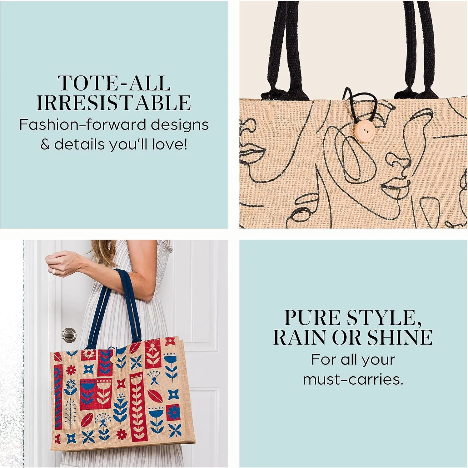 Reusable Straw Beach Tote Bag for Women - Waterproof Woven Cute Jute Gift Bag for Her Travel, Shopping, Everyday Use