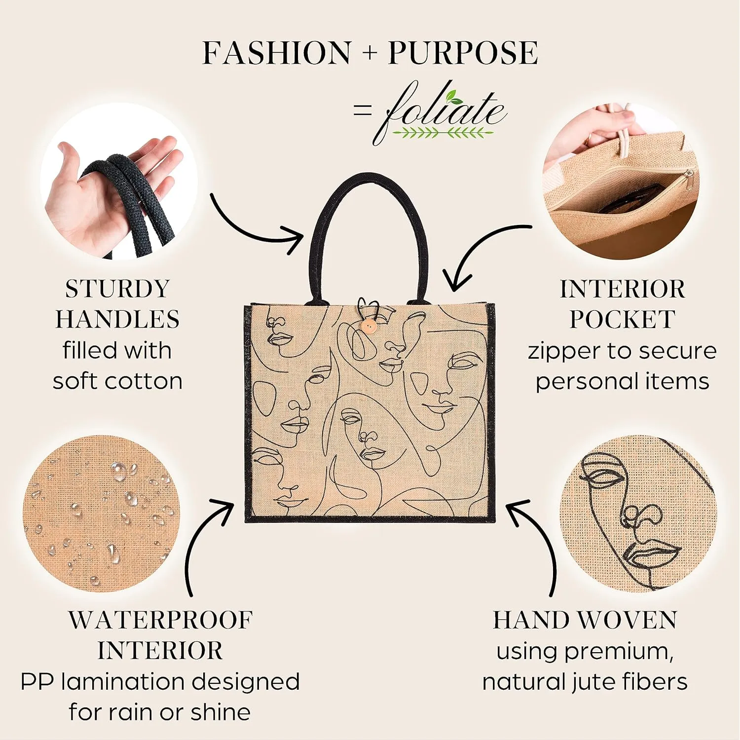 Reusable Straw Beach Tote Bag for Women - Waterproof Woven Cute Jute Gift Bag for Her Travel, Shopping, Everyday Use