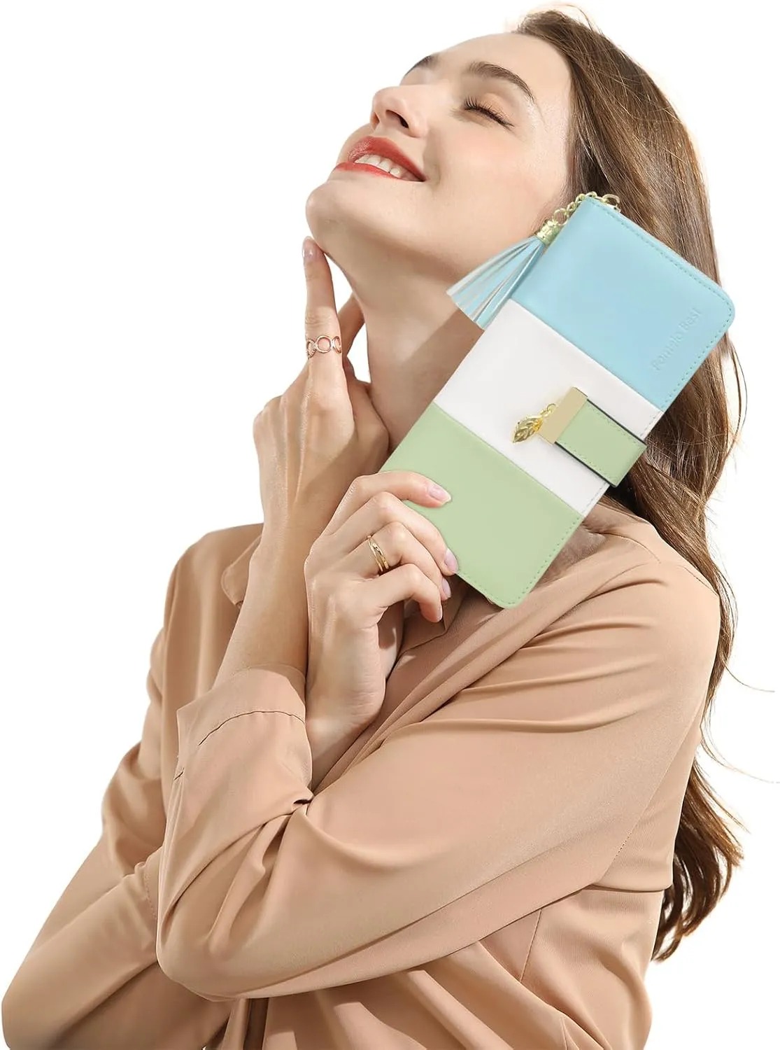 RFID Blocking Leather Wallets Phone Wallets for Women with Multiple Card Slots and Cellphone Compartment, Fresh Blue Green