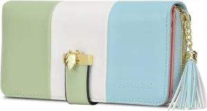 RFID Blocking Leather Wallets Phone Wallets for Women with Multiple Card Slots and Cellphone Compartment, Fresh Blue Green