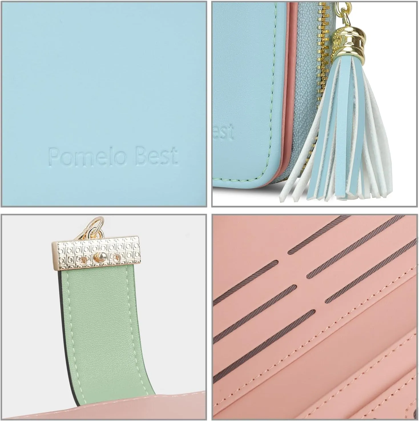 RFID Blocking Leather Wallets Phone Wallets for Women with Multiple Card Slots and Cellphone Compartment, Fresh Blue Green