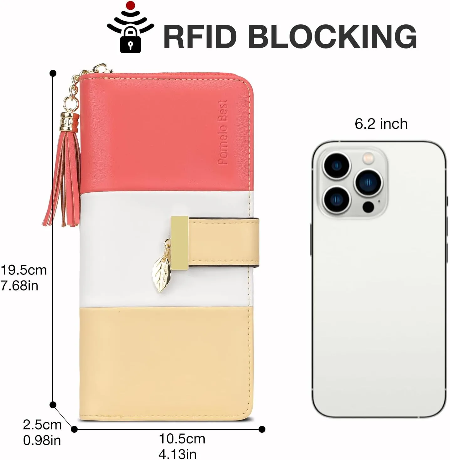 RFID Blocking Wallets Clutch Wallets for Women with Multiple Card Holder, Coin Pocket and Cellphone Compartment, Cinnabar Red