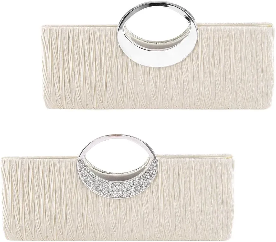 Rhinestone Satin Pleated Evening Clutches Bridal Wedding Handbag Purse Evening Bags