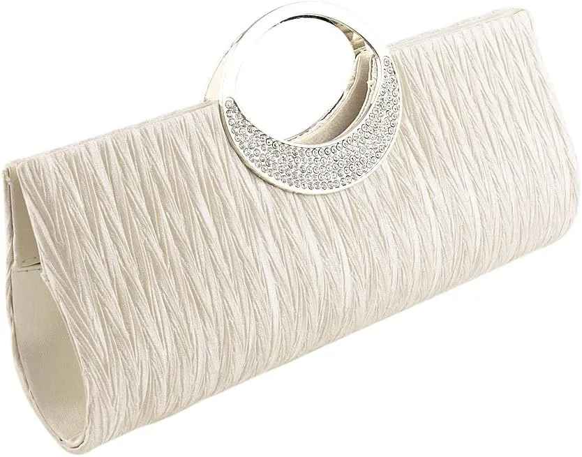 Rhinestone Satin Pleated Evening Clutches Bridal Wedding Handbag Purse Evening Bags