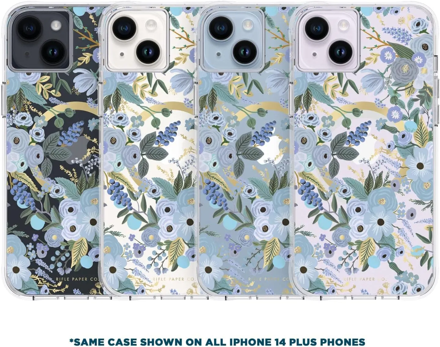 Rifle Paper Co iPhone 15 Plus / 14 Plus 6.7" Case [Compatible with MagSafe] [10ft Drop Protection] Cute with Floral Pattern, Anti-Scratch Tech, Shockproof Material, Slim Fit - Garden Party Blue