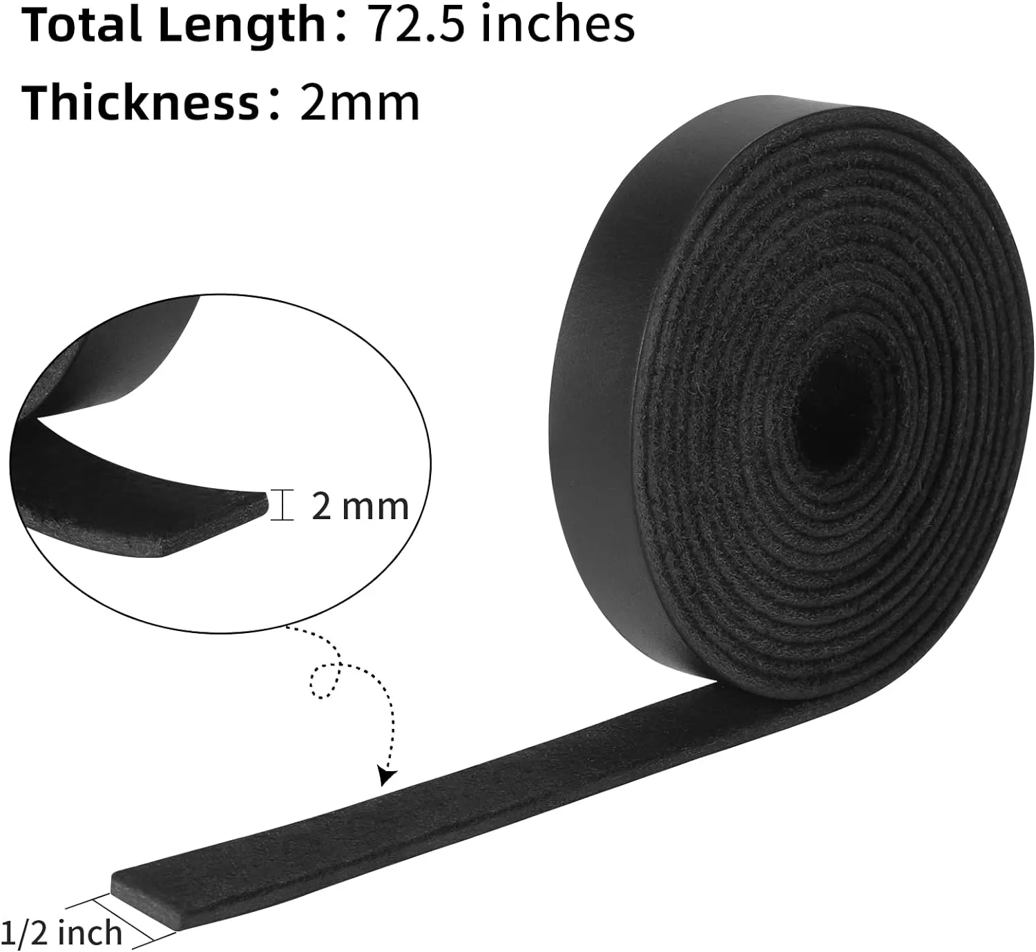 Ringsun 1/2 Inch Wide Flat Leather Straps for Crafts, Full Grain Leather Strips Cord String for Crafts, Tooling (2mm Thick 72.5 Inches Long Black)