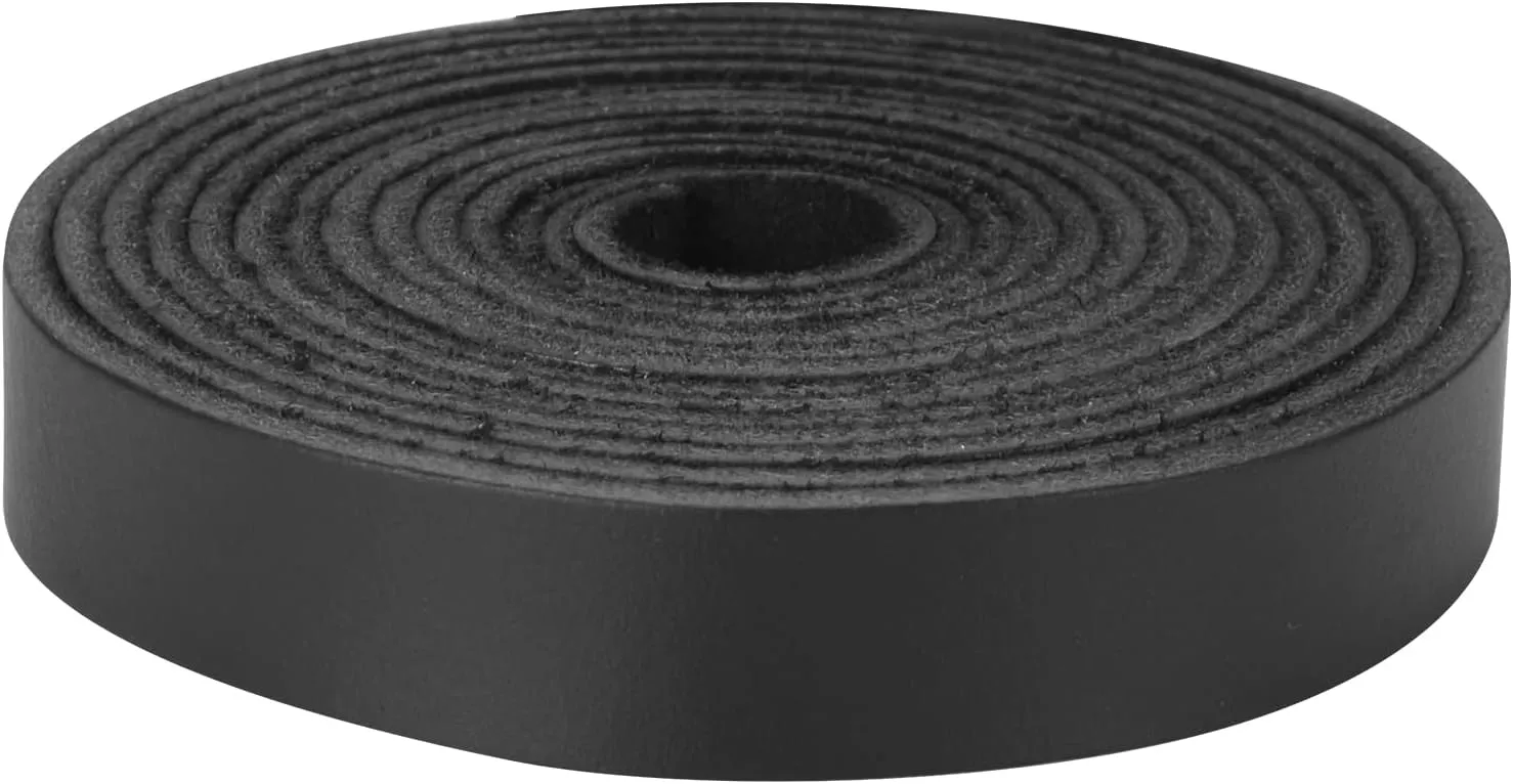 Ringsun 1/2 Inch Wide Flat Leather Straps for Crafts, Full Grain Leather Strips Cord String for Crafts, Tooling (2mm Thick 72.5 Inches Long Black)