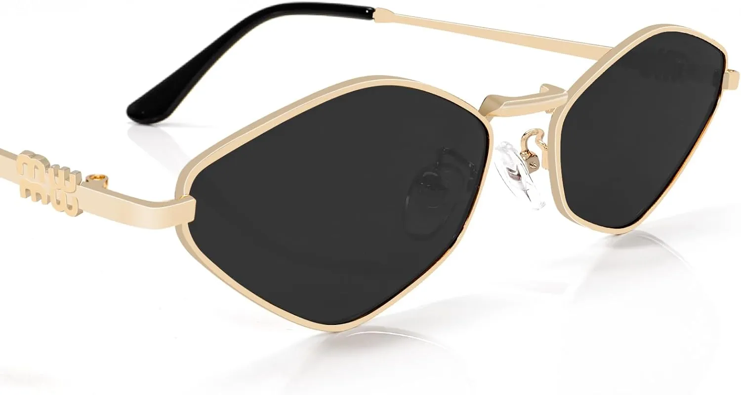 Rmerom Retro Irregular Metal Sunglasses for Women Men, 2025 Trendy Vintage 90s Chic Small Narrow Gold Frame Sun Glasses