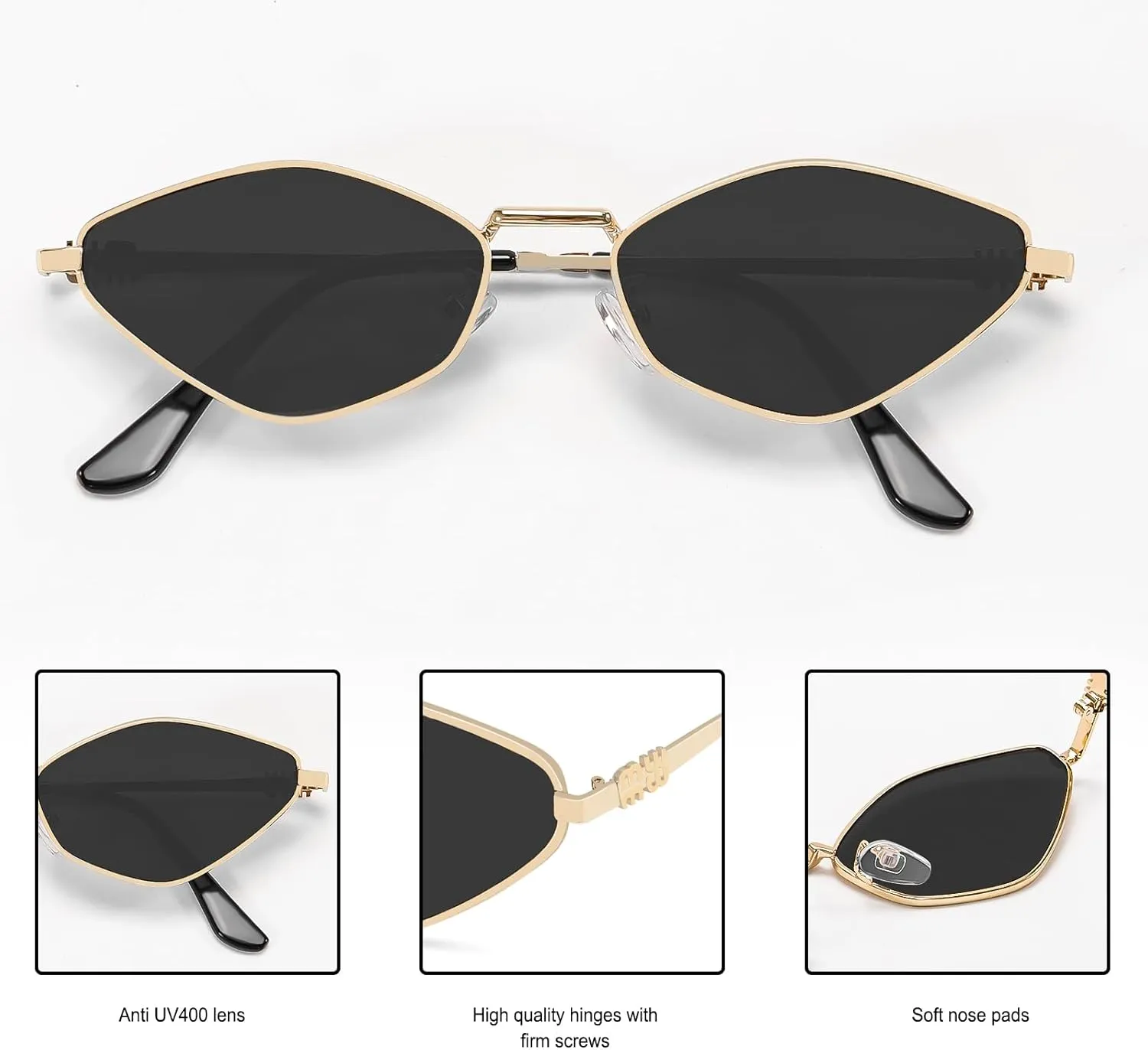 Rmerom Retro Irregular Metal Sunglasses for Women Men, 2025 Trendy Vintage 90s Chic Small Narrow Gold Frame Sun Glasses