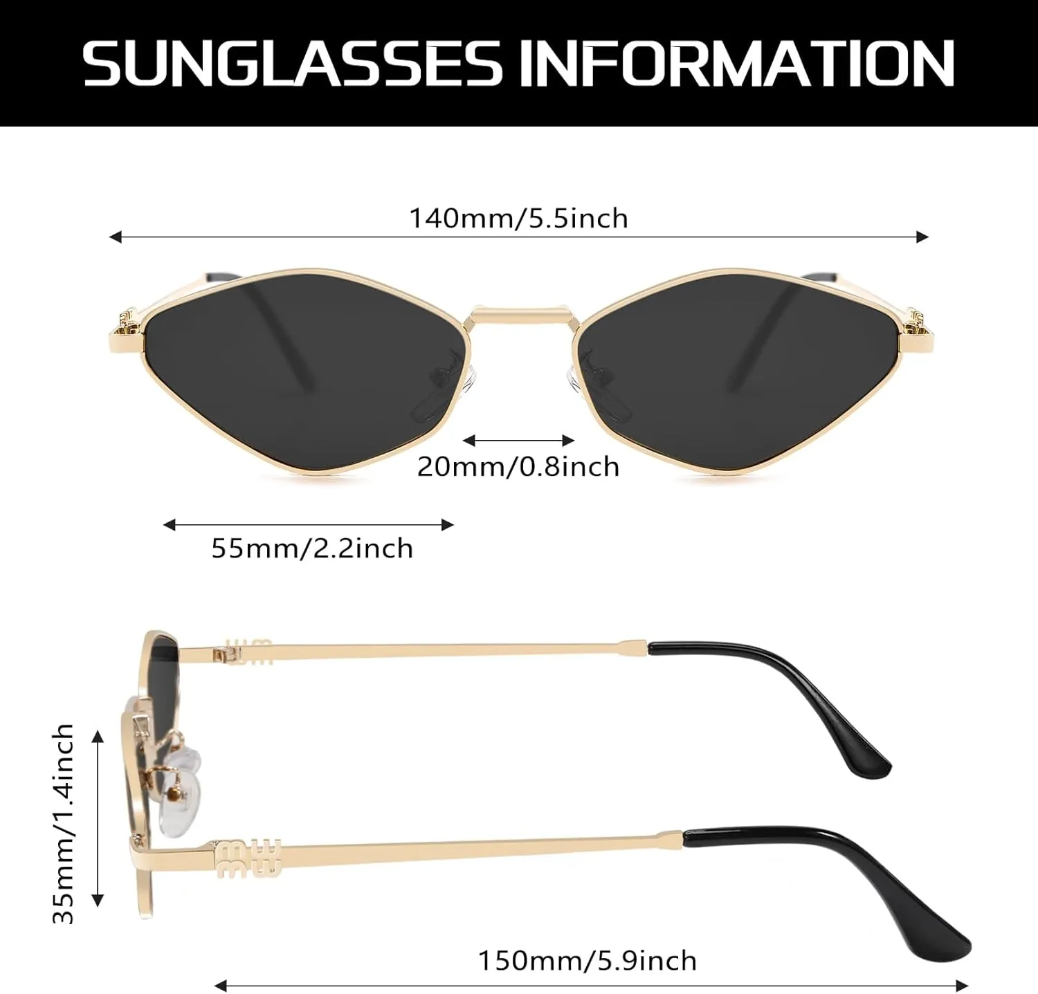 Rmerom Retro Irregular Metal Sunglasses for Women Men, 2025 Trendy Vintage 90s Chic Small Narrow Gold Frame Sun Glasses