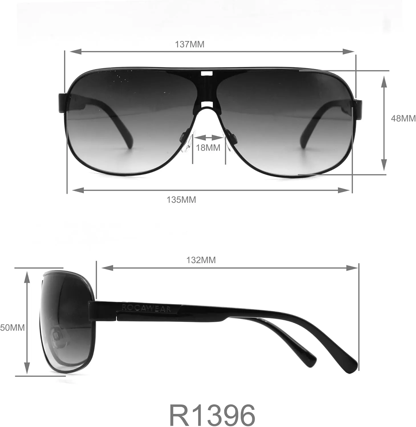 Rocawear Metal Shield UV400 Protective Rectangular Sunglasses.