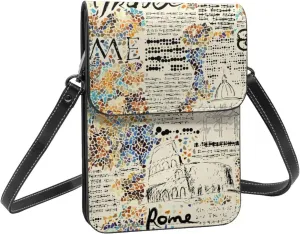 Rome Geometry Landmark Retro Crossbody Cell Phone Purse for Womens Lightweight Small Soft Leather Fashion Travel Wallet with Adjustable Strap