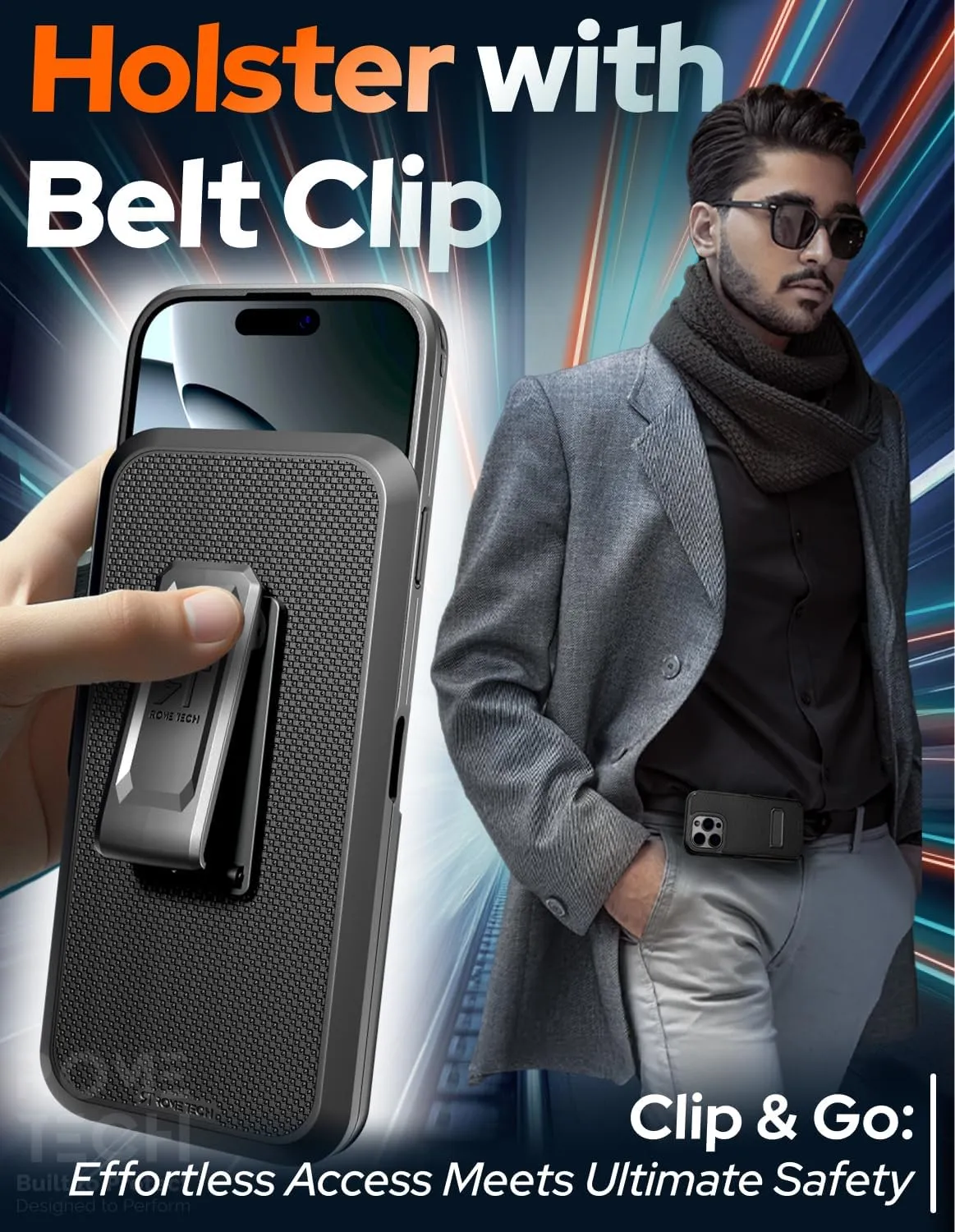 Rome Tech Belt Clip Holster Case for Apple iPhone 16 Pro Compatible with MagSafe Magnetic Heavy Duty Slide Hip Cover with Kickstand for iPhone 16 Pro - Black