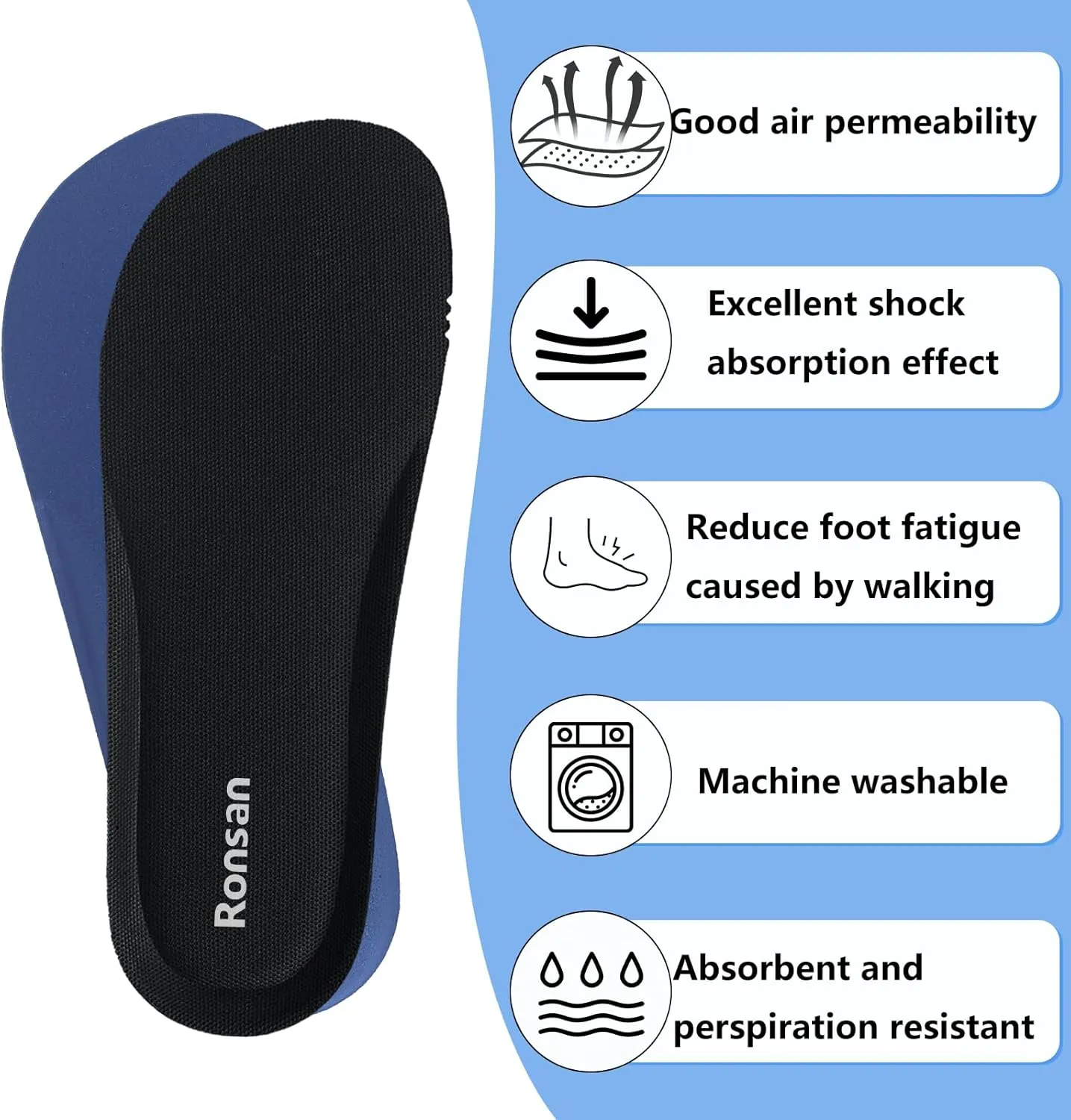 Ronsan Shoe Insoles of Clog Garden Shoes, Extra Wide Barefoot Shoe Inserts Pads for Nurse Shoes, Garden Work Sandals, Thin Replacement Insoles for Women 13 / Men Size 11, Black