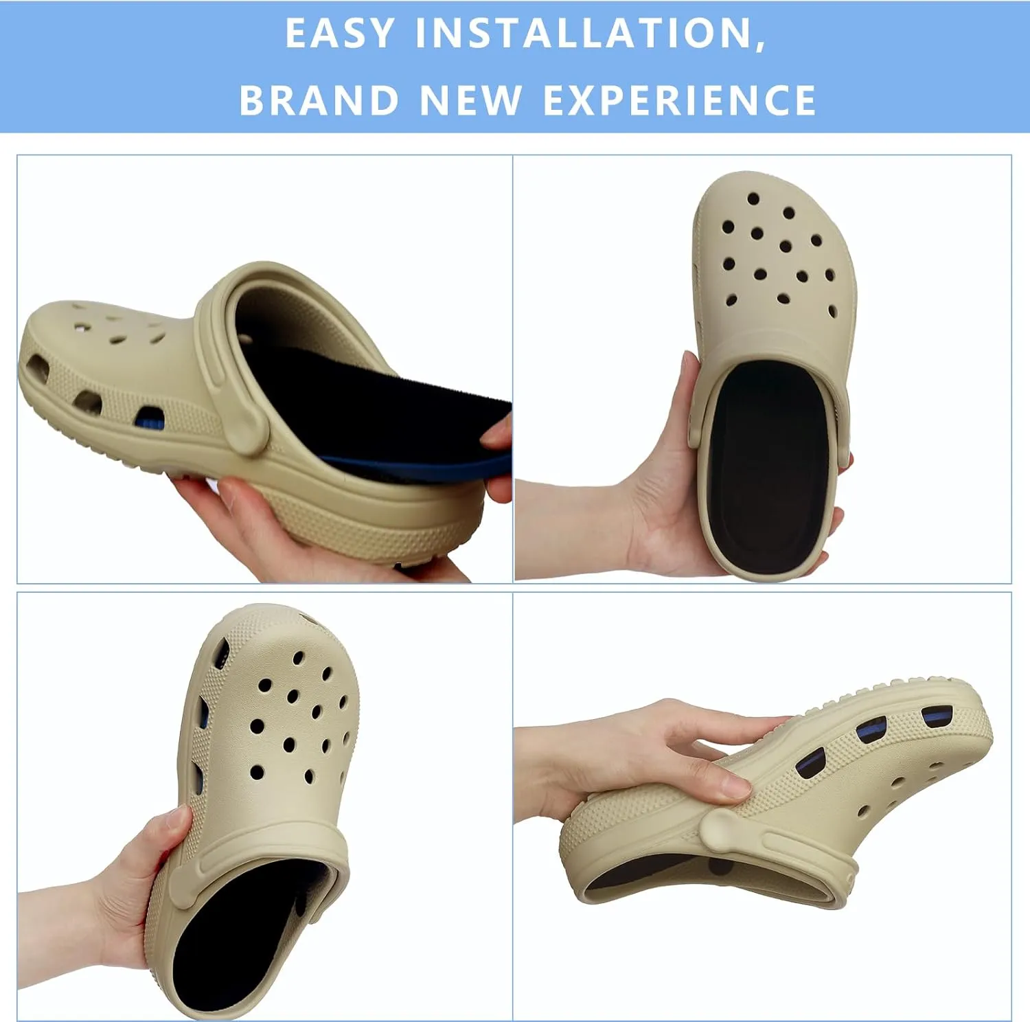 Ronsan Shoe Insoles of Clog Garden Shoes, Extra Wide Barefoot Shoe Inserts Pads for Nurse Shoes, Garden Work Sandals, Thin Replacement Insoles for Women 13 / Men Size 11, Black