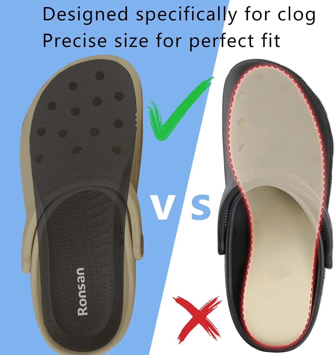 Ronsan Shoe Insoles of Clog Garden Shoes, Extra Wide Barefoot Shoe Inserts Pads for Nurse Shoes, Garden Work Sandals, Thin Replacement Insoles for Women 13 / Men Size 11, Black